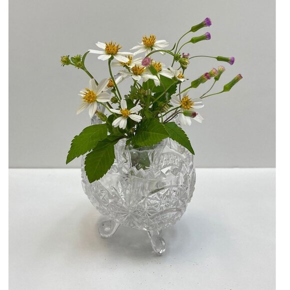 Echt Bleikristall Hand Cut Clear Lead Crystal Footed Basket Bird Collection MCM - Picture 10 of 10